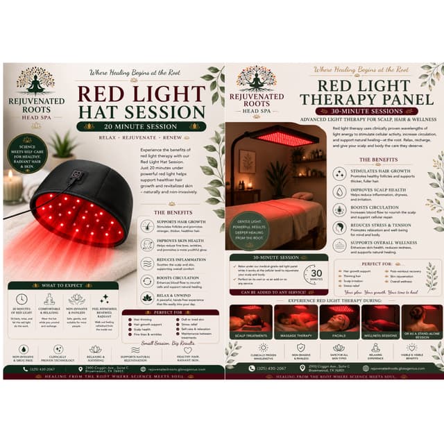 12 Red Light Restoration Sessions at Rejuvenated Roots Head Spa, LLC in Brownwood, TX